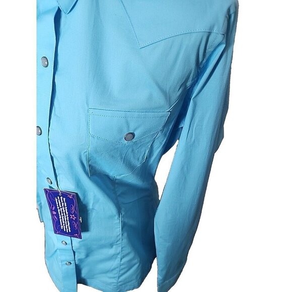 Panhandle Solid Pearlized Snap Turquoise Western Shirt Rodeo Women's Medium - Picture 3 of 13